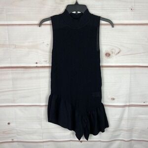 Jazmin Chebar Top Womens  XS 1 Mock Neck Asymmetric Ruffle Sleeveless Black Knit